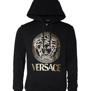 Versace Sudadera con capucha de algodón con estampado de Medusa negraJersey tipo sudadera