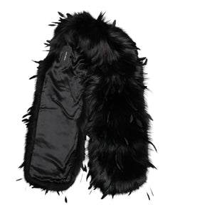 Dolce & Gabbana Black Fox Rooster Feathers Neck Warmer Scarf