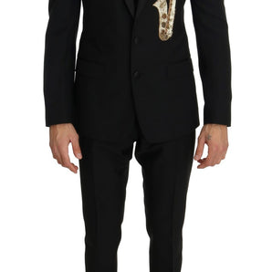 Dolce & Gabbana Elegant Black Three-Piece Suit with Saxophone Embroidery