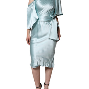 Dolce & Gabbana Mint Green Silk Fit Cut One Shoulder Dress