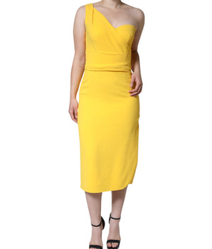 Dolce & Gabbana Yellow One Shoulder Side Slit Midi Dress