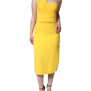 Dolce & Gabbana Yellow One Shoulder Side Slit Midi Dress