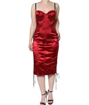 Dolce &amp; Gabbana Vestido midi ajustado de encaje con corsé bustier rojo