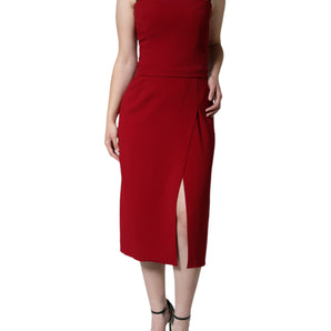 Dolce & Gabbana Red Viscose Stretch Side Slit Sheath Midi Dress