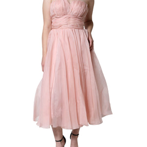 Dolce & Gabbana Pink Silk Strapless Maxi A-line Gown Dress