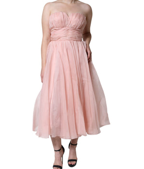 Dolce &amp; Gabbana Vestido largo evasé de seda rosa sin tirantes