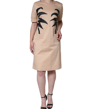 Moschino Vestido Hasta La Rodilla De Manga Corta De Algodón Beige