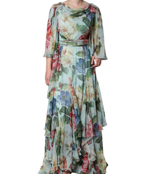 Dolce &amp; Gabbana Vestido largo de seda floral multicolor