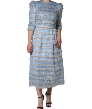 Dolce &amp; Gabbana Vestido midi evasé de jacquard plateado azul claro