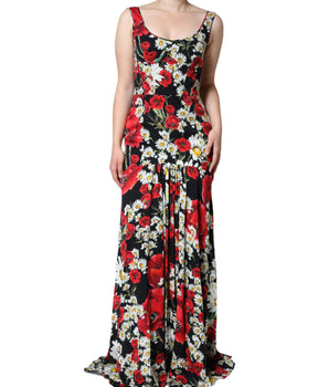 Dolce &amp; Gabbana Vestido largo sin mangas de seda floral negro