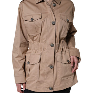 Dolce & Gabbana Beige Cotton Long Sleeve Collared Coat Jacket