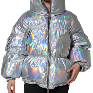 Dolce & Gabbana Silver Iridescent Puffer Full Zip Coat Jacket