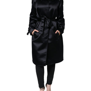 Dolce & Gabbana Black Polyester Organza Belted Coat Jacket