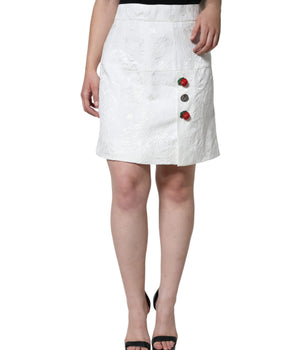 Dolce &amp; Gabbana White Floral Brocade Embellished Mini Skirt