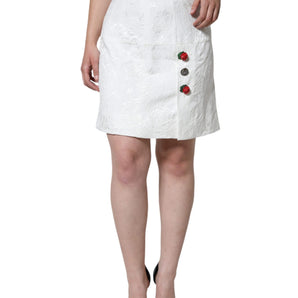 Dolce & Gabbana White Floral Brocade Embellished Mini Skirt