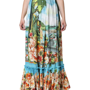 Dolce & Gabbana Multicolor Floral Cotton High Waist A-line Skirt