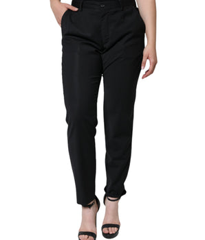 Dolce &amp; Gabbana Pantalones cónicos de cintura alta de poliéster negro