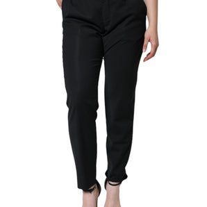 Dolce & Gabbana Black Polyester High Waist Tapered Pants