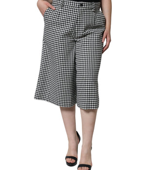 Dolce &amp; Gabbana Pantalones anchos recortados de pata de gallo en blanco y negro