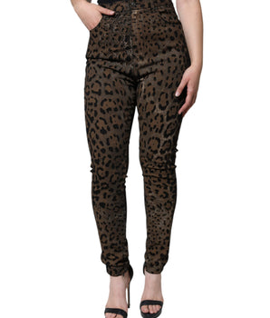 Dolce &amp; Gabbana Vaqueros pitillo de algodón con estampado de leopardo marrón