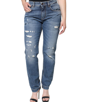 Dolce &amp; Gabbana Vaqueros boyfriend desgastados de algodón azul