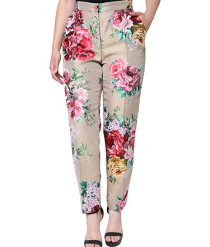 Dolce &amp; Gabbana Pantalones cónicos de cintura alta en jacquard floral beige