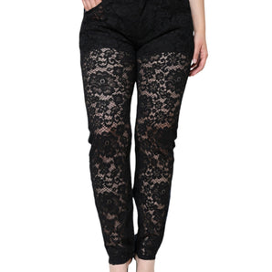 Dolce & Gabbana Black Floral Lace Front Skinny Denim Jeans