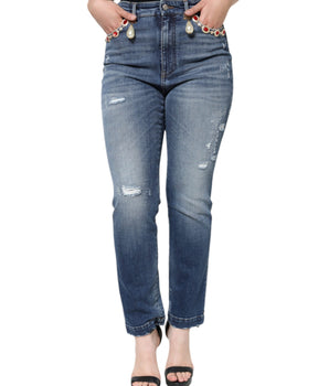 Dolce &amp; Gabbana Vaqueros pitillo desgastados de algodón azul oscuro