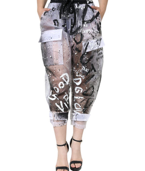 Dolce &amp; Gabbana White See Through Logo Cropped Cargo Pants