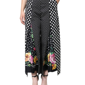 Dolce & Gabbana Black Patchwork High Waist Wide Leg Pants