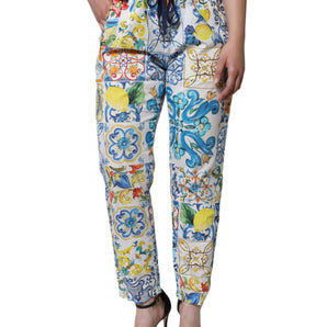 Dolce & Gabbana White Majolica Mid Waist Jogger Pants