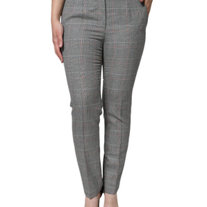 Dolce & Gabbana Gray Plaid Wool Mid Waist Women Tapered Pants