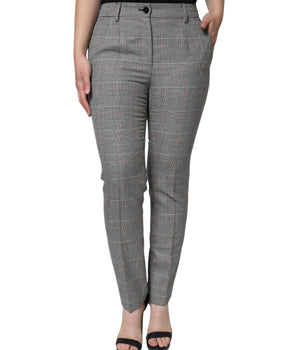 Dolce &amp; Gabbana Pantalones Tapered De Cintura Media De Lana A Cuadros Grises De Mujer