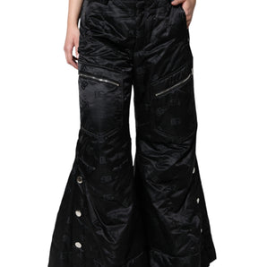 Dolce & Gabbana Black Quilted High Waist Women Wide Leg Pants