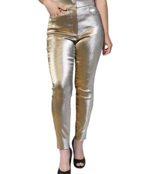Dolce &amp; Gabbana Pantalones pitillo de cintura alta en dorado metalizado