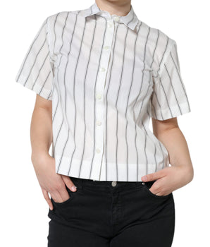 Dolce &amp; Gabbana White Striped Collared Short Sleeve Polo Top