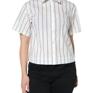 Dolce & Gabbana White Striped Collared Short Sleeve Polo Top