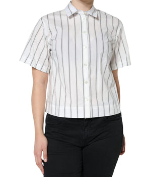 Dolce &amp; Gabbana White Striped Collared Short Sleeve Polo Top