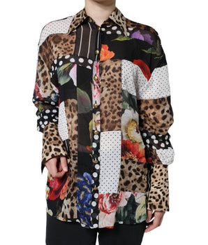 Dolce &amp; Gabbana Blusa con cuello de seda con patchwork multicolor