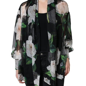 Dolce & Gabbana Black Floral Print Silk Cardigan Blouse Top