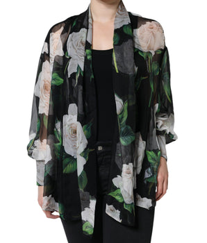 Dolce &amp; Gabbana Blusa tipo cárdigan de seda con estampado floral negro