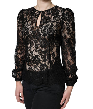 Dolce &amp; Gabbana Top transparente de manga larga con encaje floral negro