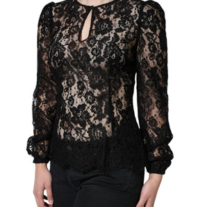 Dolce & Gabbana Black Floral Lace See Through Long Sleeve Top