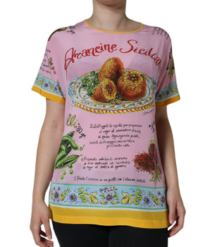 Dolce & Gabbana Pink Silk Araneine Siciliana Print Short Sleeves Top