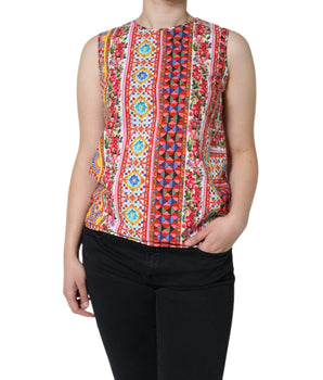 Dolce & Gabbana Multicolor Cotton Carretto Floral Tank Top