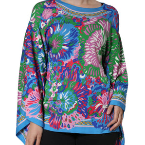 Dolce & Gabbana Multicolor Floral Charmeuse Kimono Sleeve Tunic Top