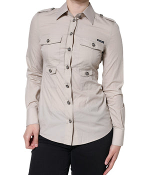 Dolce &amp; Gabbana Top tipo camisa con botones y cuello de algodón en beige