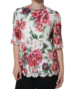 Dolce &amp; Gabbana Blusa de manga corta con encaje de peonía blanca
