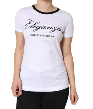 Dolce &amp; Gabbana Camiseta blanca de manga corta de algodón con estampado Eleganza