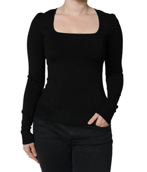 Dolce &amp; Gabbana Blusa negra de manga larga con cuello cuadrado